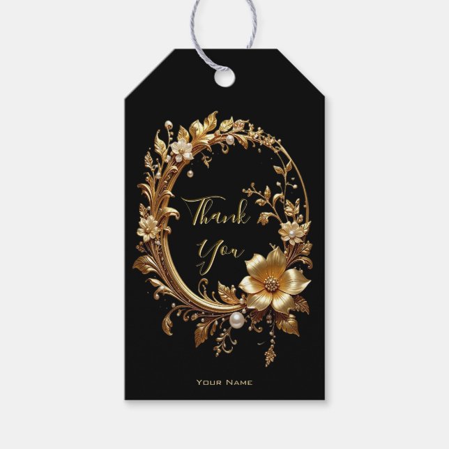 Golden Floral Ornate Frame Gift Tag (Front)