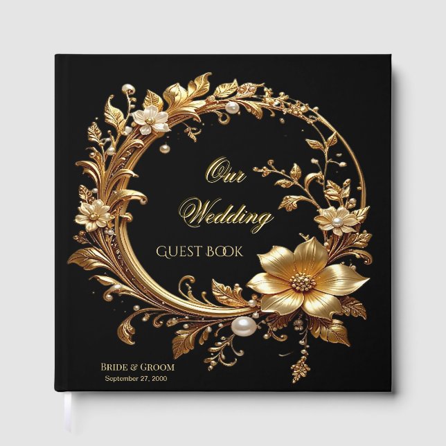 Golden Floral Ornate Frame Guest Book (Front)