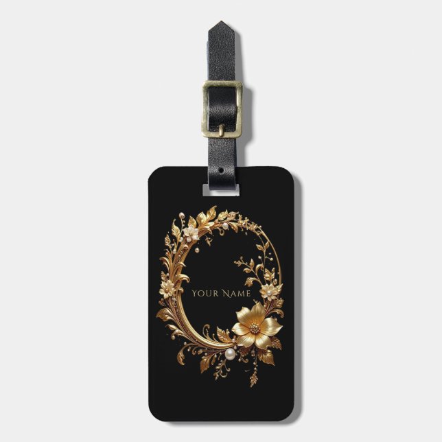 Golden Floral Ornate Frame Luggage Tag (Front Vertical)
