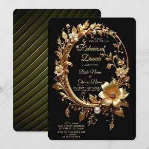 Golden Floral Ornate Frame Rehearsal Dinner Invitation