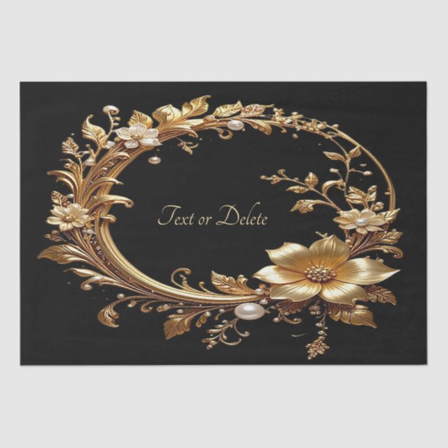 Golden Floral Ornate Frame Tissue Paper (Front)