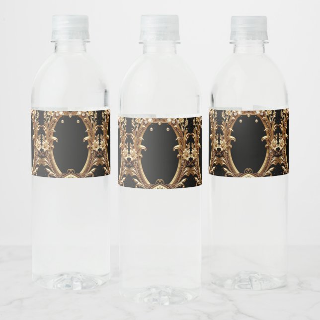 Golden Floral Ornate Water Bottle Label (Bottles)