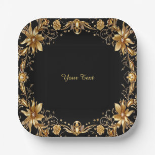 Golden Floral Paper Plate