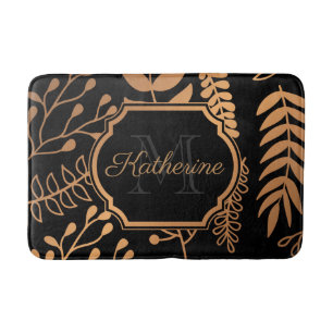 Golden Floral Pattern Bath Mat