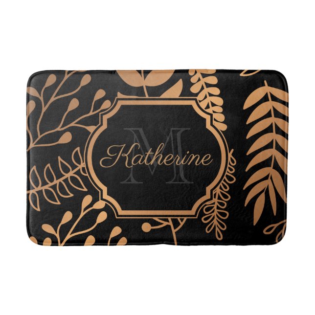 Golden Floral Pattern Bath Mat (Front)