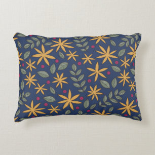 Golden Floral Pattern Botanical Design Accent Pillow