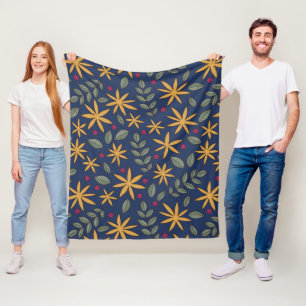 Golden Floral Pattern Botanical Design Fleece Blanket