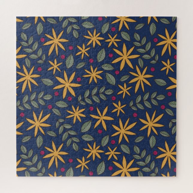 Golden Floral Pattern Botanical Design Jigsaw Puzzle (Horizontal)