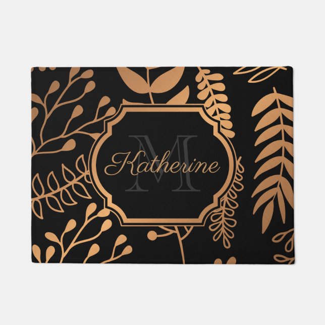 Golden Floral Pattern Doormat (Front)