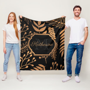 Golden Floral Pattern Fleece Blanket