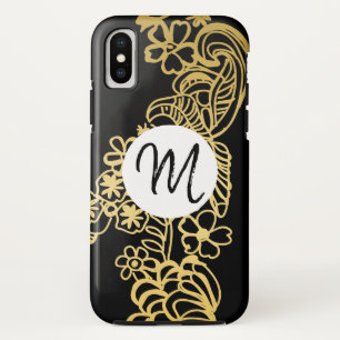 golden floral pattern monogram Case-Mate iPhone case