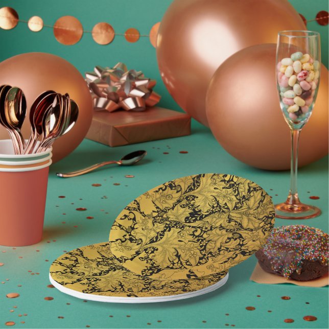 Golden Floral Pattern Oriental Flower Paper Plate (Multi)
