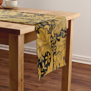 Golden Floral Pattern Oriental Flower Short Table Runner