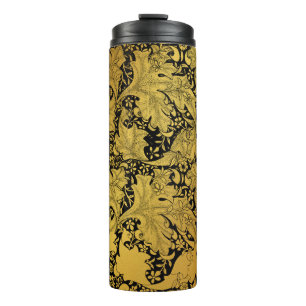Golden Floral Pattern Oriental Flower Thermal Tumbler