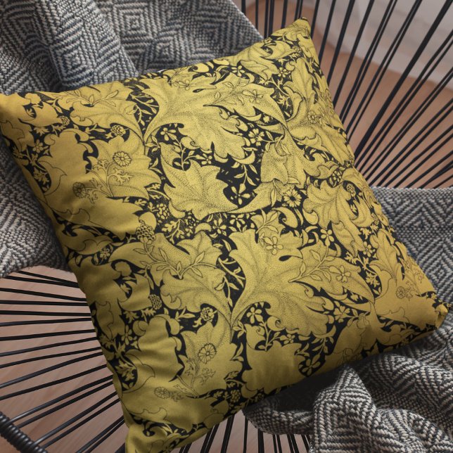 Golden Floral Pattern Oriental Flower Throw Pillow (Creator Uploaded)