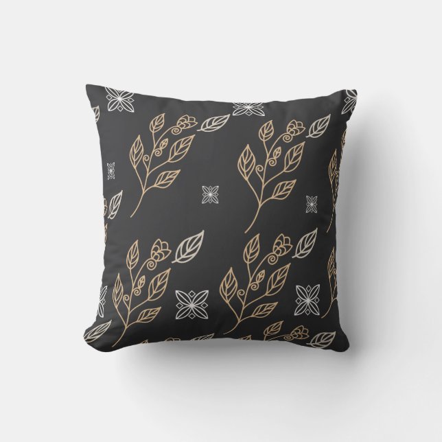 Golden Floral Pattern Throw Pillow (Front)