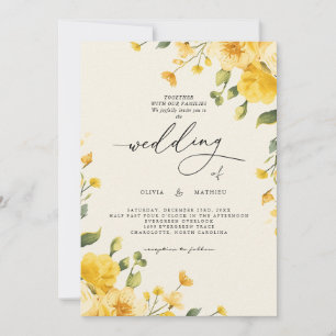 Golden Floral Romance Wedding Invitation