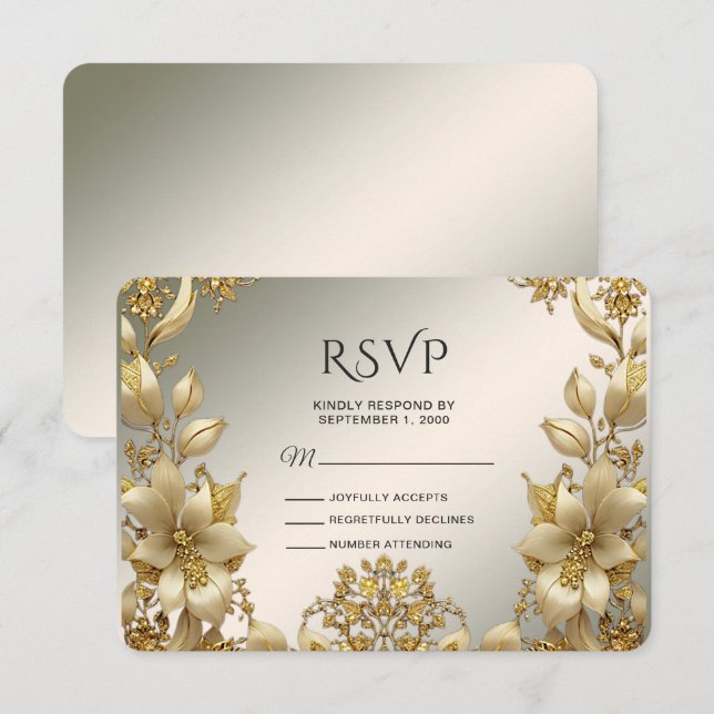 Golden Floral RSVP Card (Front/Back)