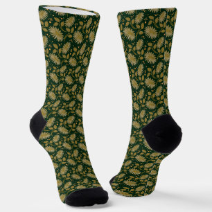 Golden Floral Seamless Pattern Elegant Botanical  Socks