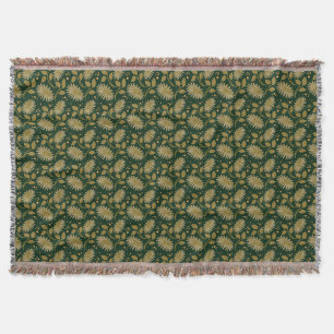 Golden Floral Seamless Pattern Elegant Botanical Throw Blanket