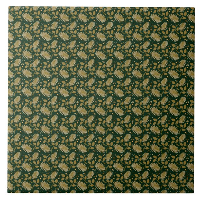 Golden Floral Seamless Pattern Elegant Botanical  Tile (Front)