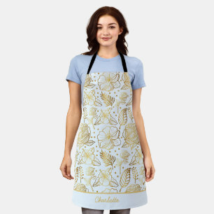 Golden floral seamless pattern personalized name apron