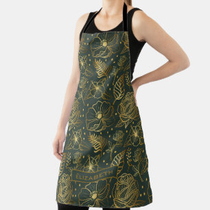 Golden floral seamless pattern personalized name apron