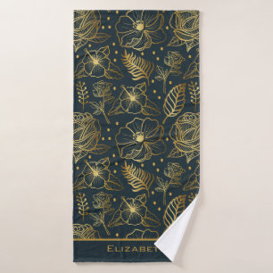 Golden floral seamless pattern personalized name bath towel