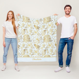 Golden floral seamless pattern personalized name fleece blanket