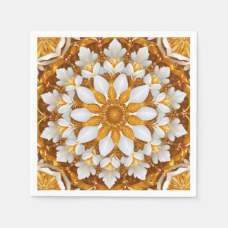 Golden Floral Snowflake Kaleidoscope Napkin