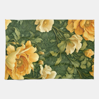 Golden Floral Tapestry Kitchen Towel