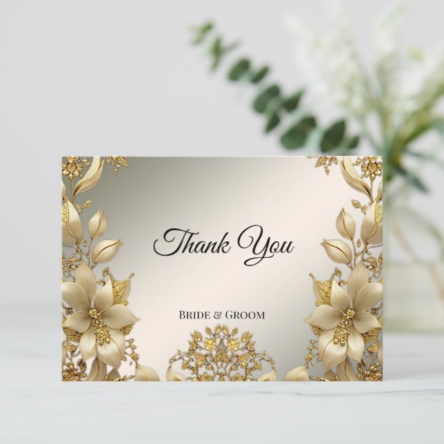 Golden Floral Thank You Card (Standing Front)