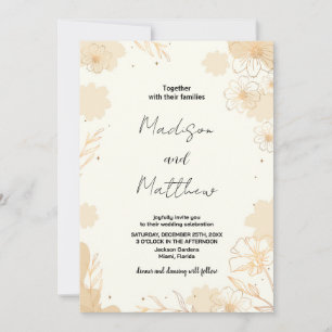 Golden Floral Wedding Invitations