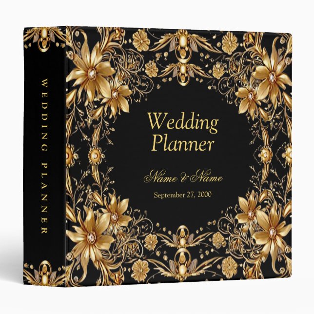 Golden Floral Wedding Planner Binder (Front/Spine)