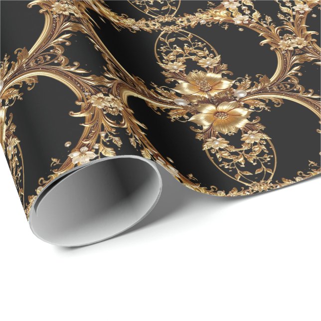 Golden Floral Wrapping Paper (Roll Corner)