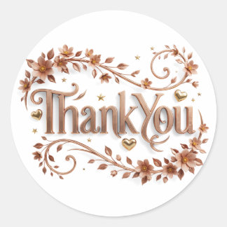 Golden Floral Wreath “Thank You” Card Classic Round Sticker