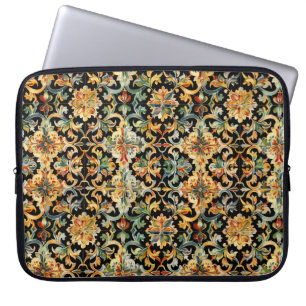 Golden Flourish On Black  Laptop Sleeve