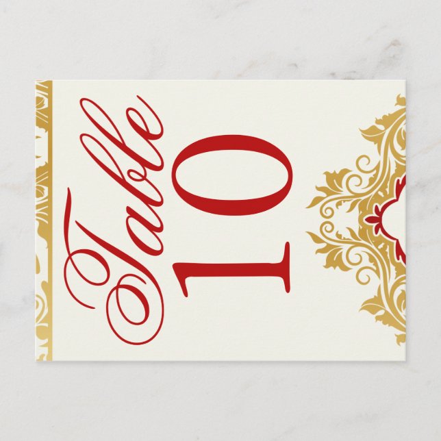 Golden Flourishes Wedding Table Numbers Postcards (Front)