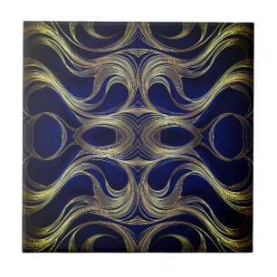 Golden Flow on Deep Blue  Tile