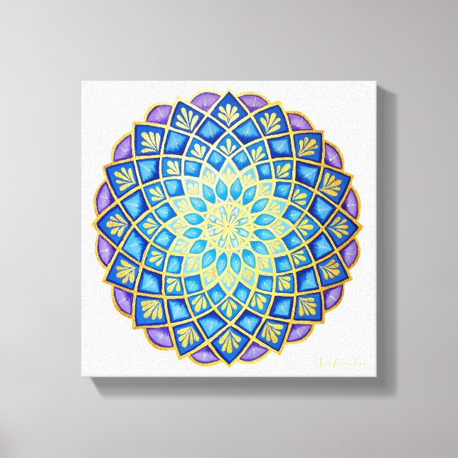 Golden Flower Blue Purple Mandala  Canvas Print (Front)