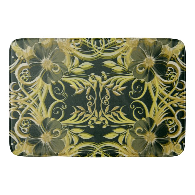 golden, flower, fantasy, elegant, pattern, subtle, bath mat (Front)