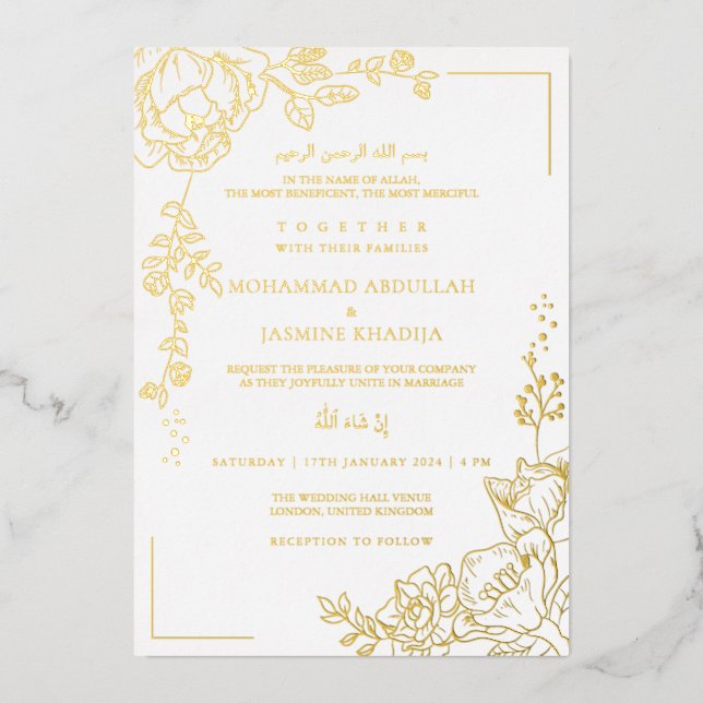 Golden Flower Modern Muslim Wedding Nikah (Front)