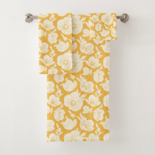 Golden Flower Pattern Bath Towel Set
