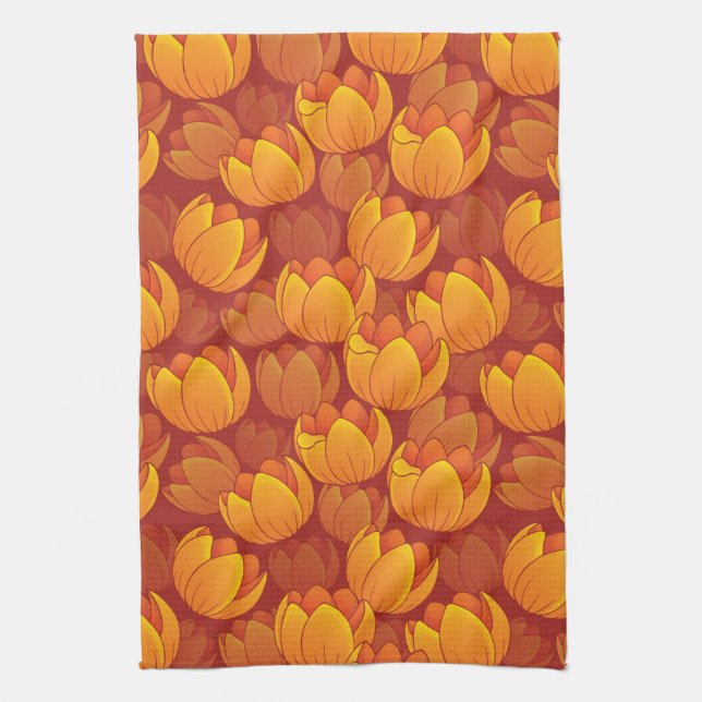 Golden Flower Pattern Kitchen Towel (Vertical)