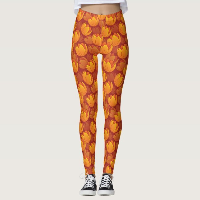 Golden Flower Pattern Leggings (Front)