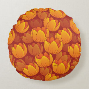 Golden Flower Pattern Round Pillow