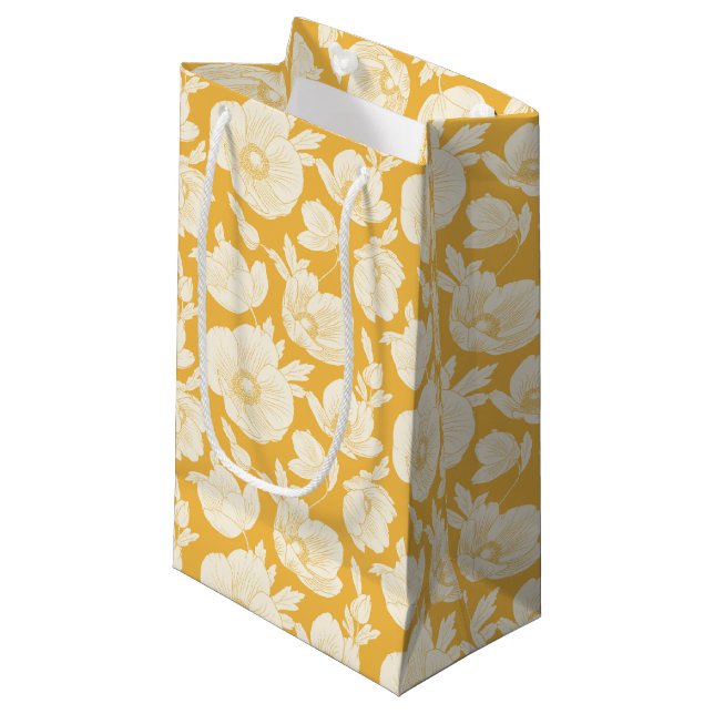 Golden Flower Pattern Small Gift Bag (Front Angled)