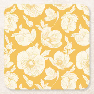 Golden Flower Pattern Square Paper Coaster