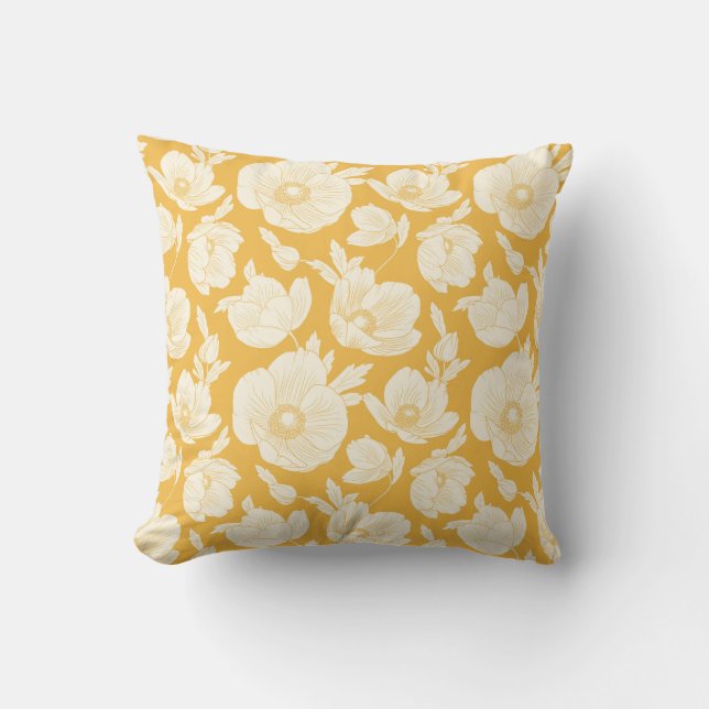 Golden Flower Pattern Throw Pillow (Front)