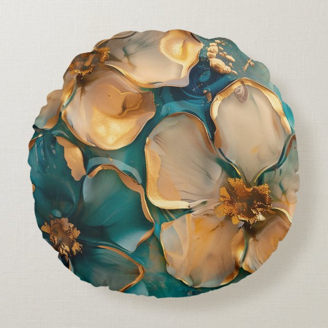 Golden Flower  Round Pillow (Front)